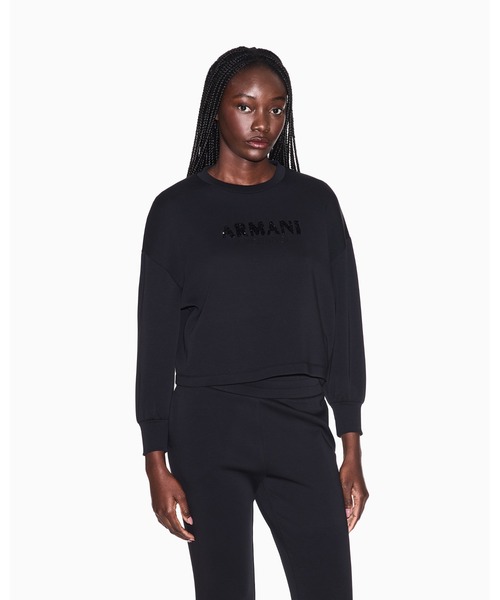 ARMANI EXCHANGE（アルマーニエクスチェンジ）の「【A|X アルマーニ エクスチェンジ】グリッターロゴ クルーネックスウェットプルオーバー（EC限定カラー含）（スウェット・レディース・ホワイト/ブラック/サンドベージュ・X-SMALL/X-LARGE/SMALL/MEDIUM/LARGE）」の2枚目の写真