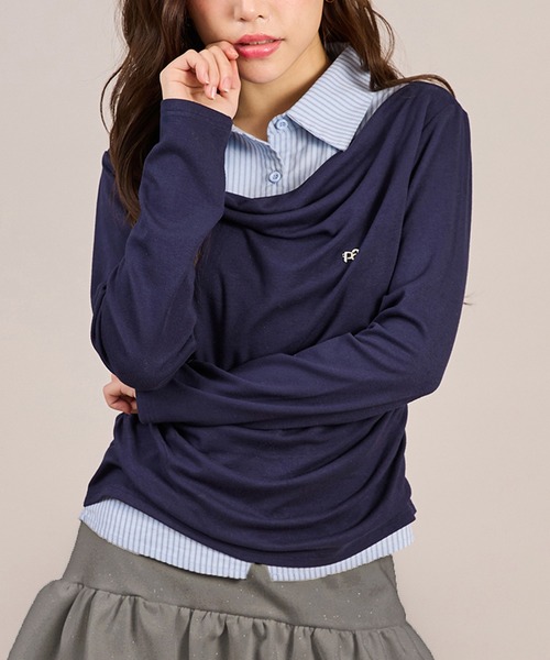 apres jour mignon(アプレジュールミニョン)の「シャツレイヤードドレープトップス(Tシャツ/カットソー・レディース・ネイビー/杢グレー/チャコールグレー・LARGE/フリー)」の3枚目の写真