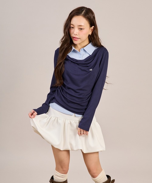 apres jour mignon(アプレジュールミニョン)の「シャツレイヤードドレープトップス(Tシャツ/カットソー・レディース・ネイビー/杢グレー/チャコールグレー・LARGE/フリー)」の9枚目の写真