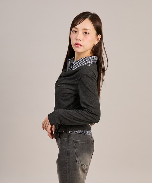 apres jour mignon(アプレジュールミニョン)の「シャツレイヤードドレープトップス(Tシャツ/カットソー・レディース・ネイビー/杢グレー/チャコールグレー・LARGE/フリー)」の12枚目の写真