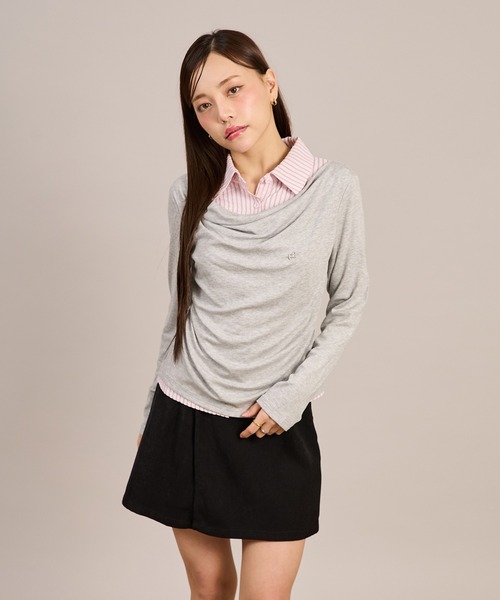 apres jour mignon(アプレジュールミニョン)の「シャツレイヤードドレープトップス(Tシャツ/カットソー・レディース・ネイビー/杢グレー/チャコールグレー・LARGE/フリー)」の16枚目の写真