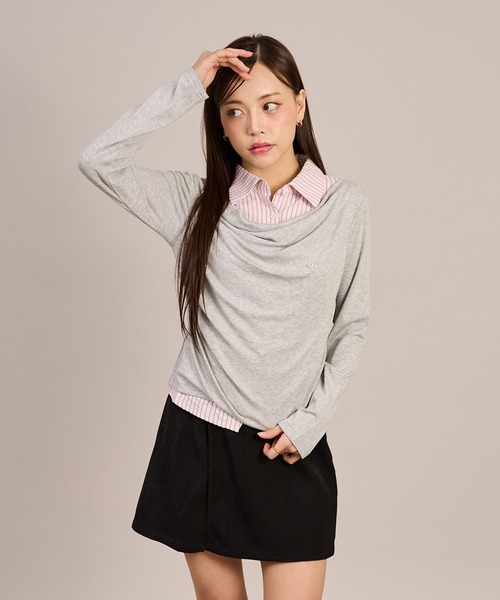 apres jour mignon(アプレジュールミニョン)の「シャツレイヤードドレープトップス(Tシャツ/カットソー・レディース・ネイビー/杢グレー/チャコールグレー・LARGE/フリー)」の18枚目の写真