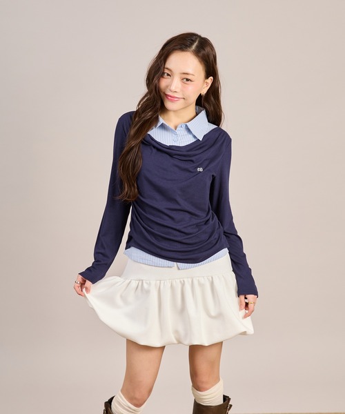 apres jour mignon(アプレジュールミニョン)の「シャツレイヤードドレープトップス(Tシャツ/カットソー・レディース・ネイビー/杢グレー/チャコールグレー・LARGE/フリー)」の20枚目の写真