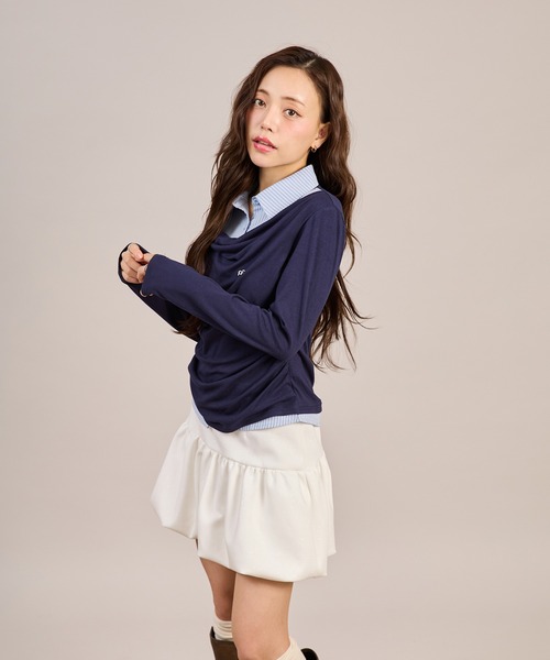 apres jour mignon(アプレジュールミニョン)の「シャツレイヤードドレープトップス(Tシャツ/カットソー・レディース・ネイビー/杢グレー/チャコールグレー・LARGE/フリー)」の22枚目の写真
