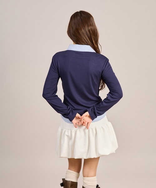 apres jour mignon(アプレジュールミニョン)の「シャツレイヤードドレープトップス(Tシャツ/カットソー・レディース・ネイビー/杢グレー/チャコールグレー・LARGE/フリー)」の4枚目の写真