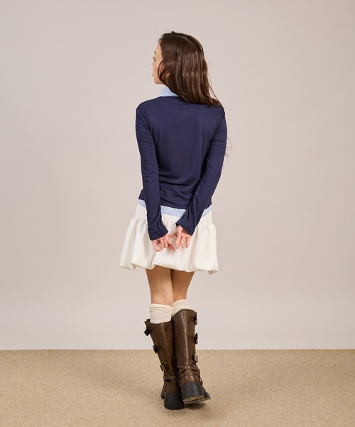 apres jour mignon(アプレジュールミニョン)の「シャツレイヤードドレープトップス(Tシャツ/カットソー・レディース・ネイビー/杢グレー/チャコールグレー・LARGE/フリー)」の6枚目の写真