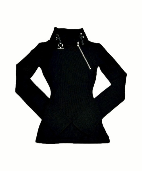 Never mind the XU / Chikashitsu+（ネバーマインド ザ エックスユー / チカシツプラス）の「【nmtc+】zip high neck long sleeve / 【エヌエムティーシープラス】ジップハイネックロングスリーブ（Tシャツ/カットソー・レディース・ブラック・ONE SIZE）」の14枚目の写真