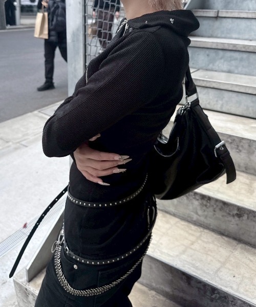 Never mind the XU / Chikashitsu+（ネバーマインド ザ エックスユー / チカシツプラス）の「【nmtc+】zip high neck long sleeve / 【エヌエムティーシープラス】ジップハイネックロングスリーブ（Tシャツ/カットソー・レディース・ブラック・ONE SIZE）」の10枚目の写真