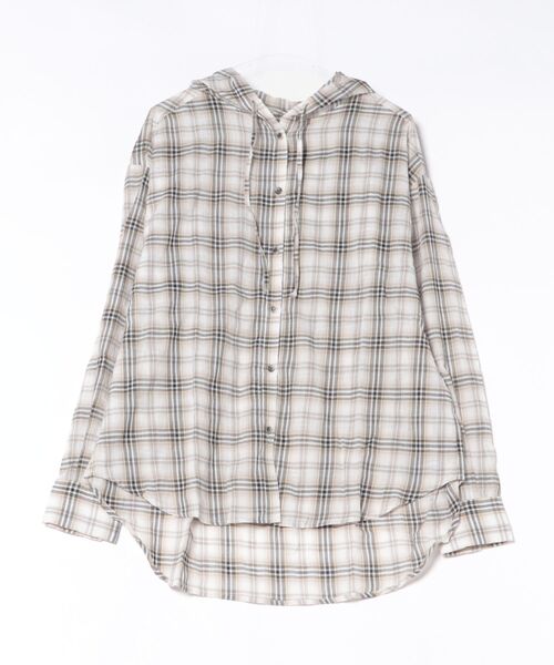 STYLEBLOCK（スタイルブロック）の「先染めシアーチェックフーディシャツ（シャツ/ブラウス・レディース・ブラック/ベージュ/ネイビー・M）」の2枚目の写真