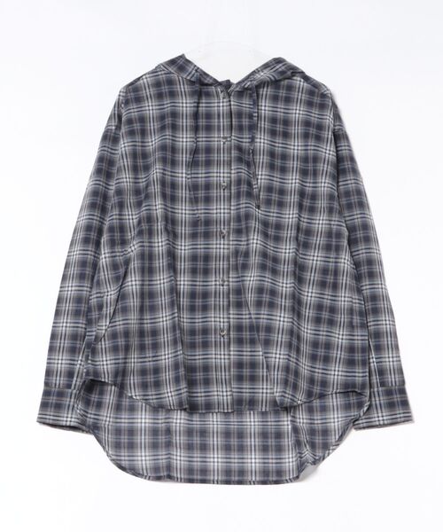 STYLEBLOCK（スタイルブロック）の「先染めシアーチェックフーディシャツ（シャツ/ブラウス・レディース・ブラック/ベージュ/ネイビー・M）」の3枚目の写真