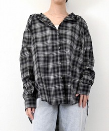 先染めシアーチェックフーディシャツ