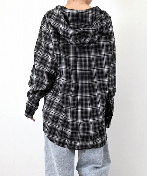 STYLEBLOCK（スタイルブロック）の「先染めシアーチェックフーディシャツ（シャツ/ブラウス・レディース・ブラック/ベージュ/ネイビー・M）」の8枚目の写真