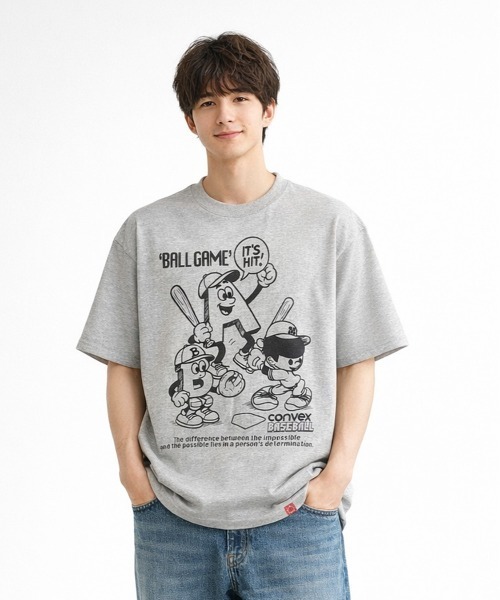CONVEX（コンベックス）の「BALLｹﾞｰﾑ / WIDE-T（大人）（Tシャツ/カットソー・メンズ・杢グレー/イエロー/オフホワイト・LARGE/MEDIUM）」の2枚目の写真