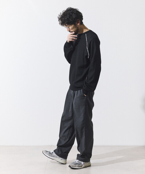 FREAK'S STORE(フリークスストア)の「FREAK’S STORE/フリークスストア クールタッチ Wフェイス 配色 クルーネックニット/両面接触冷感(ニット/セーター・メンズ・ベージュ/ブラック/サックスブルー・LARGE/MEDIUM)」の4枚目の写真