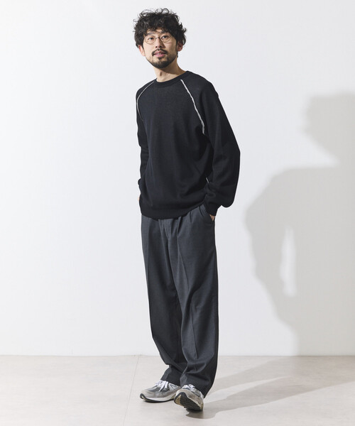FREAK'S STORE(フリークスストア)の「FREAK’S STORE/フリークスストア クールタッチ Wフェイス 配色 クルーネックニット/両面接触冷感(ニット/セーター・メンズ・ベージュ/ブラック/サックスブルー・LARGE/MEDIUM)」の5枚目の写真