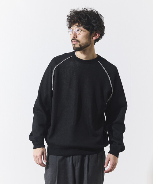 FREAK'S STORE(フリークスストア)の「FREAK’S STORE/フリークスストア クールタッチ Wフェイス 配色 クルーネックニット/両面接触冷感(ニット/セーター・メンズ・ベージュ/ブラック/サックスブルー・LARGE/MEDIUM)」の6枚目の写真