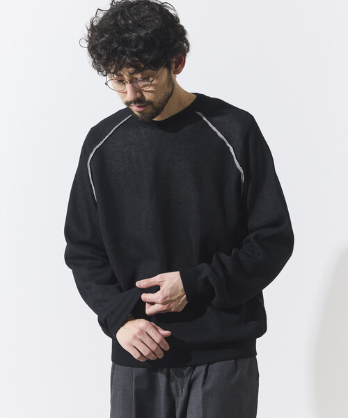 FREAK'S STORE(フリークスストア)の「FREAK’S STORE/フリークスストア クールタッチ Wフェイス 配色 クルーネックニット/両面接触冷感(ニット/セーター・メンズ・ベージュ/ブラック/サックスブルー・LARGE/MEDIUM)」の7枚目の写真