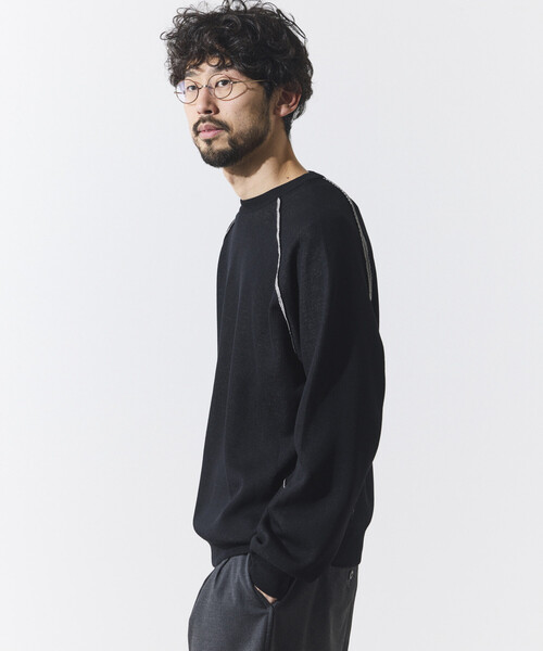 FREAK'S STORE(フリークスストア)の「FREAK’S STORE/フリークスストア クールタッチ Wフェイス 配色 クルーネックニット/両面接触冷感(ニット/セーター・メンズ・ベージュ/ブラック/サックスブルー・LARGE/MEDIUM)」の8枚目の写真