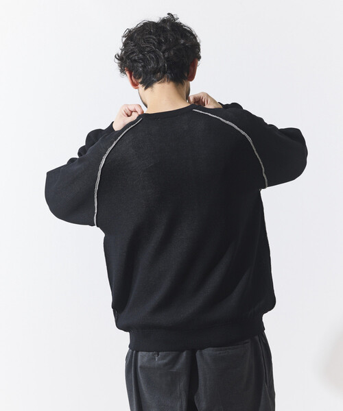FREAK'S STORE(フリークスストア)の「FREAK’S STORE/フリークスストア クールタッチ Wフェイス 配色 クルーネックニット/両面接触冷感(ニット/セーター・メンズ・ベージュ/ブラック/サックスブルー・LARGE/MEDIUM)」の9枚目の写真