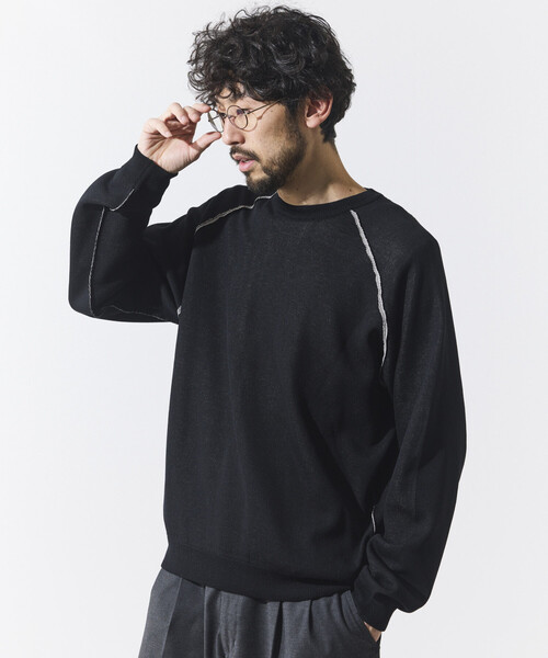 FREAK'S STORE(フリークスストア)の「FREAK’S STORE/フリークスストア クールタッチ Wフェイス 配色 クルーネックニット/両面接触冷感(ニット/セーター・メンズ・ベージュ/ブラック/サックスブルー・LARGE/MEDIUM)」の10枚目の写真