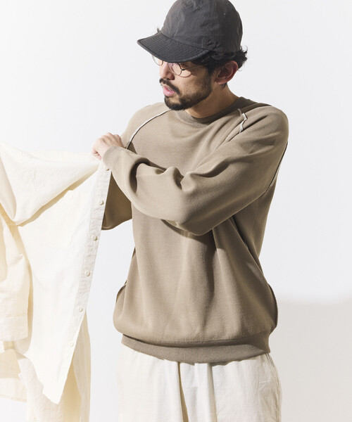 FREAK'S STORE(フリークスストア)の「FREAK’S STORE/フリークスストア クールタッチ Wフェイス 配色 クルーネックニット/両面接触冷感(ニット/セーター・メンズ・ベージュ/ブラック/サックスブルー・LARGE/MEDIUM)」の20枚目の写真