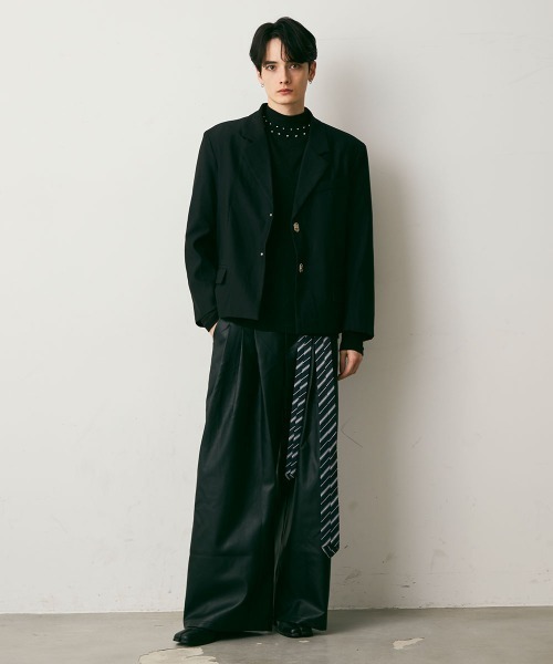 Shoowtime（ショウタイム）の「Faux Leather Flare Wide Pants / 合成皮革フレアワイドパンツ（その他パンツ・メンズ・ブラック・X-LARGE/LARGE/MEDIUM）」の9枚目の写真