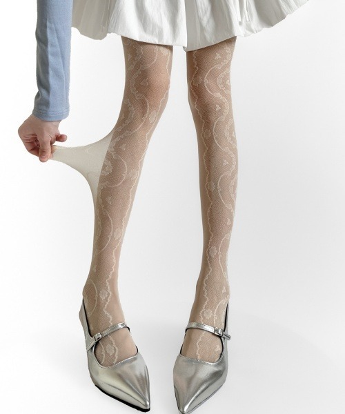 Fun & Daily（ファンアンドデイリー）の「F&D : ウェーブレースストッキング（タイツ）（タイツ/ストッキング・レディース・ブラック/ホワイト・FREE）」の7枚目の写真