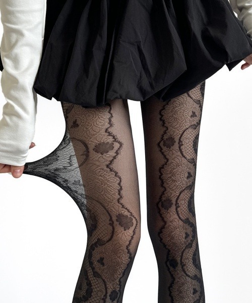 Fun & Daily（ファンアンドデイリー）の「F&D : ウェーブレースストッキング（タイツ）（タイツ/ストッキング・レディース・ブラック/ホワイト・FREE）」の6枚目の写真