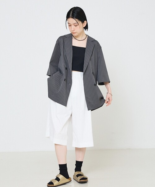 NOMINE（ノミネ）の「ハーフスリーブダブルジャケット（テーラードジャケット・レディース・チャコールグレー・フリー）」の2枚目の写真