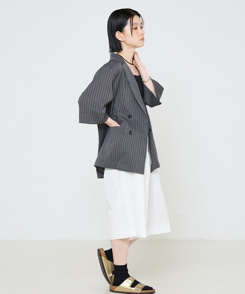 NOMINE（ノミネ）の「ハーフスリーブダブルジャケット（テーラードジャケット・レディース・チャコールグレー・フリー）」の4枚目の写真