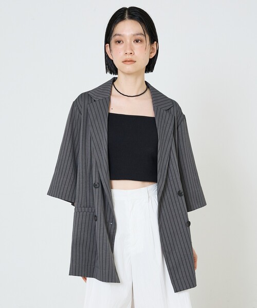 NOMINE（ノミネ）の「ハーフスリーブダブルジャケット（テーラードジャケット・レディース・チャコールグレー・フリー）」の6枚目の写真
