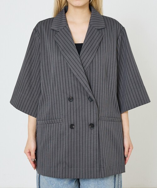 NOMINE（ノミネ）の「ハーフスリーブダブルジャケット（テーラードジャケット・レディース・チャコールグレー・フリー）」の9枚目の写真