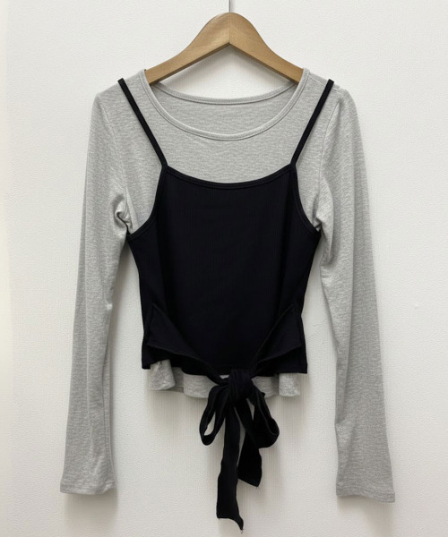 VIVID LADY(ビビッドレディー)の「キャミドッキング レイヤード風 ショートロンT(Tシャツ/カットソー・レディース・ブラック/チャコールグレー・FREE)」の18枚目の写真