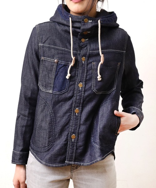 min@RNA（ミンアットアールエヌエー）の「J1755 ニットライクデニムフードジャケット（デニムジャケット・レディース・インディゴブルー/ライトインディゴブルー・MEDIUM）」の6枚目の写真