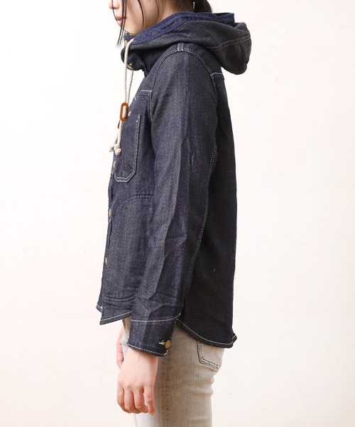 min@RNA（ミンアットアールエヌエー）の「J1755 ニットライクデニムフードジャケット（デニムジャケット・レディース・インディゴブルー/ライトインディゴブルー・MEDIUM）」の8枚目の写真
