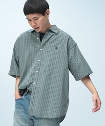 U.S. POLO ASSN. (ユーエスポロアッスン) チェック柄 オーバーサイズ 半袖 シャツ ワンポイント ロゴ 刺繍 綿100% カジュアルシャツ メンズ レディース