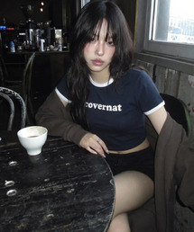 ウーマンクロップクーパーロゴリンガーTシャツネイビー