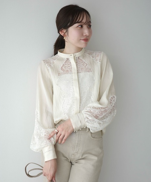 anuans（アニュアンス）の「レースフレームボリュームブラウス（シャツ/ブラウス・レディース・ベージュ/ブラック/アイボリー・FREE）」の2枚目の写真