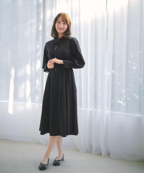 index（インデックス）の「ベルト付きタックシャツワンピース【洗濯機OK・イージーアイロン】（ワンピース・レディース・サックスブルー系2/ネイビー/ベージュ・40/38/36）」の4枚目の写真