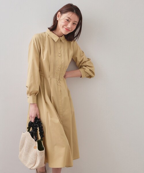 index（インデックス）の「ベルト付きタックシャツワンピース【洗濯機OK・イージーアイロン】（ワンピース・レディース・サックスブルー系2/ネイビー/ベージュ・40/38/36）」の6枚目の写真