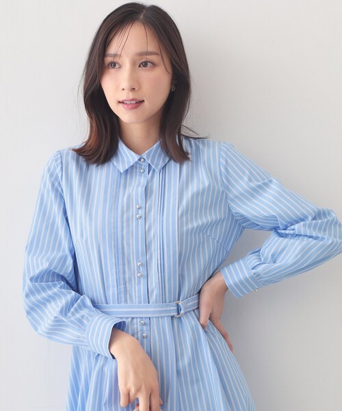 index（インデックス）の「ベルト付きタックシャツワンピース【洗濯機OK・イージーアイロン】（ワンピース・レディース・サックスブルー系2/ネイビー/ベージュ・40/38/36）」の19枚目の写真