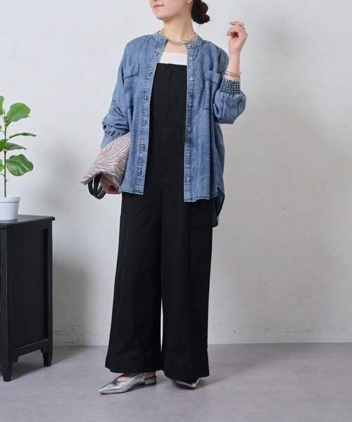 Jena espace merveilleux（ジェナ　エスパスメルヴェイユ）の「ストレッチサロペット（ワンピース・レディース・サックスブルー/ブラック/オフホワイト・FREE）」の2枚目の写真