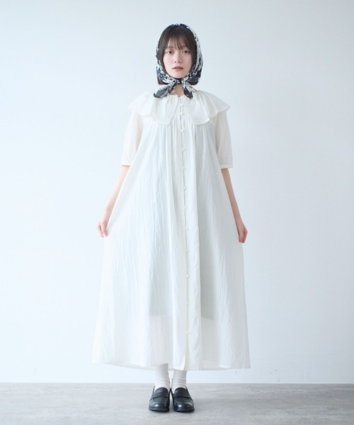 bulle de savon(ビュルデサボン)の「△コットン/キュプラ ローンIBK cape ワンピース(ワンピース・レディース・ホワイト/ブルー・FREE)」の1枚目の写真