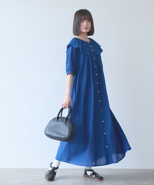 bulle de savon(ビュルデサボン)の「△コットン/キュプラ ローンIBK cape ワンピース(ワンピース・レディース・ホワイト/ブルー・FREE)」の2枚目の写真