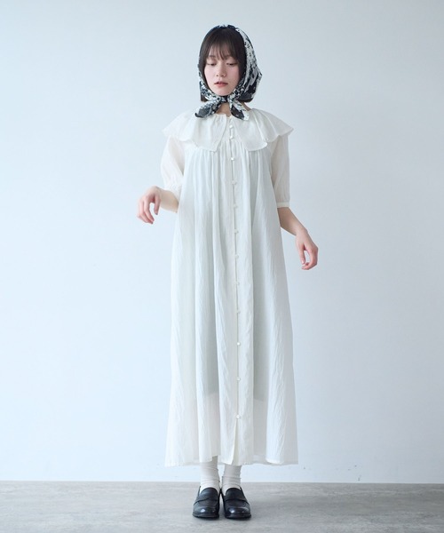 bulle de savon(ビュルデサボン)の「△コットン/キュプラ ローンIBK cape ワンピース(ワンピース・レディース・ホワイト/ブルー・FREE)」の3枚目の写真