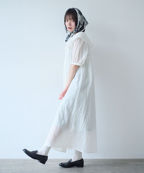 bulle de savon(ビュルデサボン)の「△コットン/キュプラ ローンIBK cape ワンピース(ワンピース・レディース・ホワイト/ブルー・FREE)」の6枚目の写真