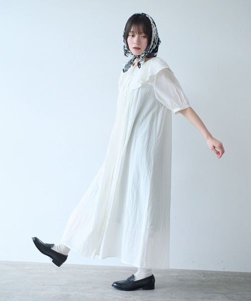 bulle de savon(ビュルデサボン)の「△コットン/キュプラ ローンIBK cape ワンピース(ワンピース・レディース・ホワイト/ブルー・FREE)」の7枚目の写真
