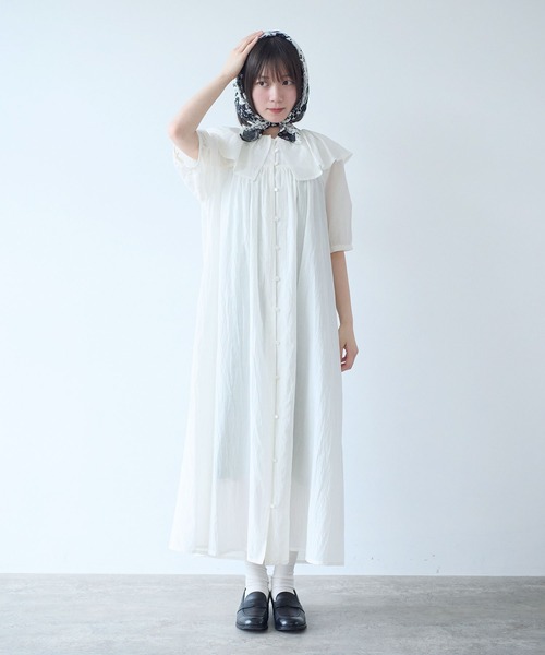 bulle de savon(ビュルデサボン)の「△コットン/キュプラ ローンIBK cape ワンピース(ワンピース・レディース・ホワイト/ブルー・FREE)」の8枚目の写真