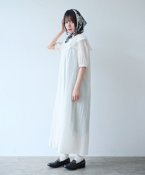 bulle de savon(ビュルデサボン)の「△コットン/キュプラ ローンIBK cape ワンピース(ワンピース・レディース・ホワイト/ブルー・FREE)」の9枚目の写真