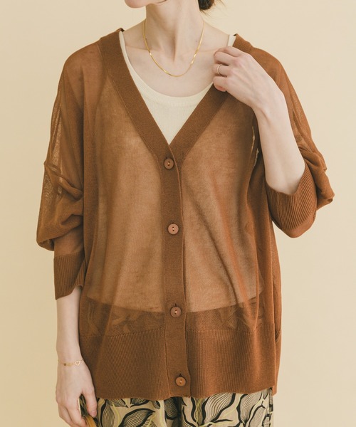 ITEMS URBANRESEARCH（アイテムズ アーバンリサーチ）の「シアーVネックニットカーデ（カーディガン/ボレロ・レディース・グレー系その他/ブラック/ブルー/ライトブラウン・FREE）」の14枚目の写真